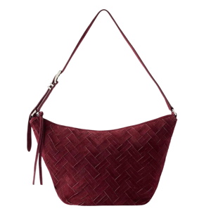 Mint Velvet Stevie Burgundy Suede Woven Sling Bag